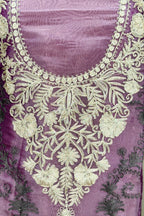 Purple Intricate Gold Embroidery and Additional Floral Patterns Unstitched Suit