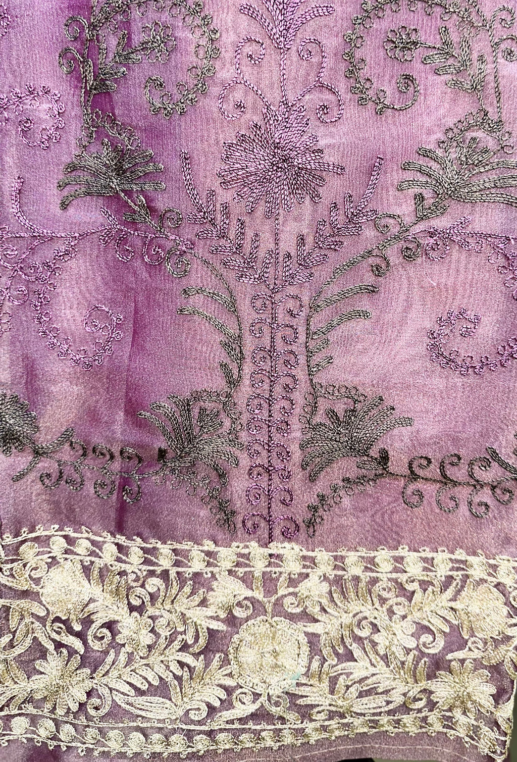 Purple Intricate Gold Embroidery and Additional Floral Patterns Unstitched Suit