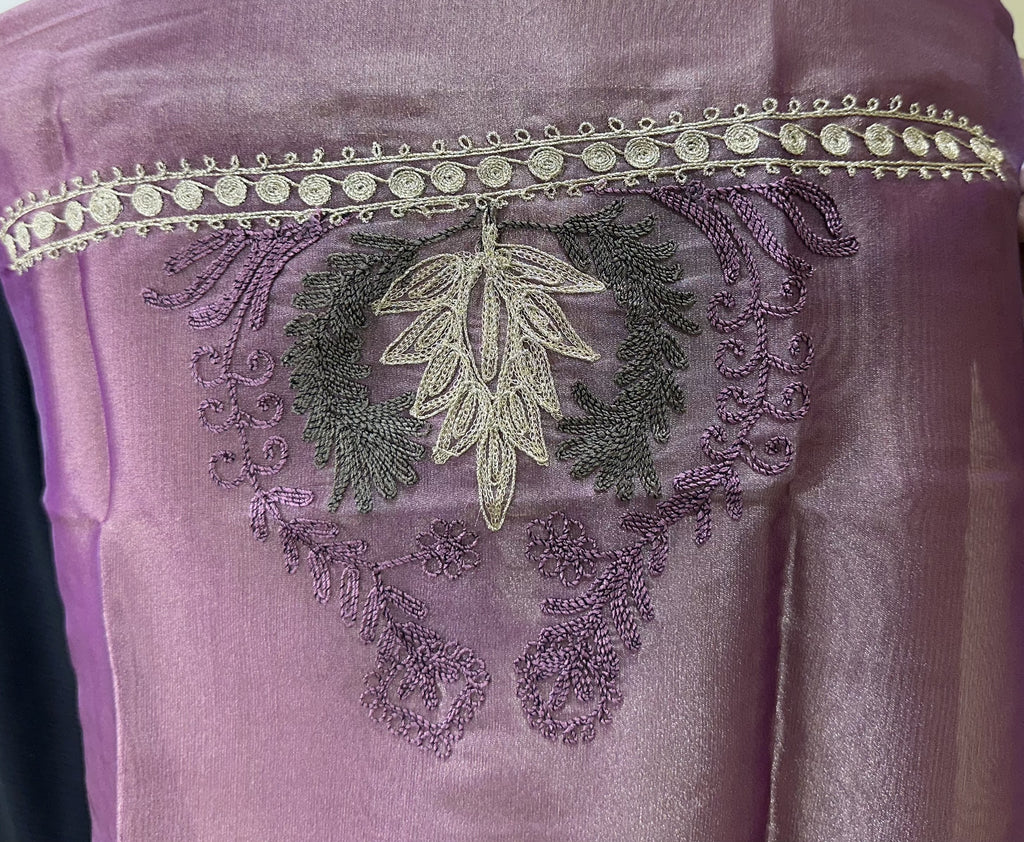 Purple Intricate Gold Embroidery and Additional Floral Patterns Unstitched Suit