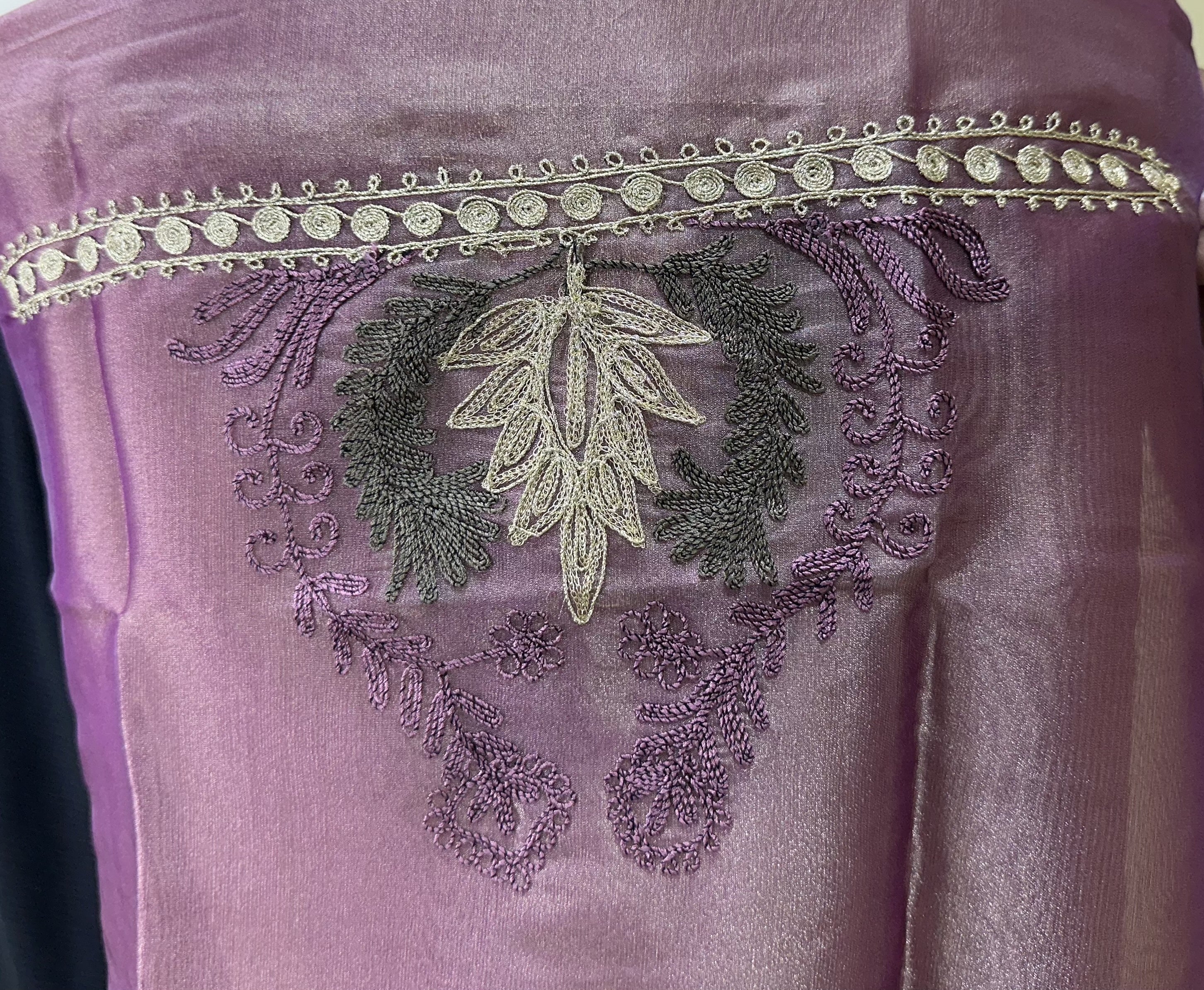 Purple Intricate Gold Embroidery and Additional Floral Patterns Unstitched Suit
