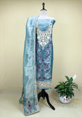 Turquoise Green Intricate Gold Embroidery and Additional Floral Patterns Unstitched Suit