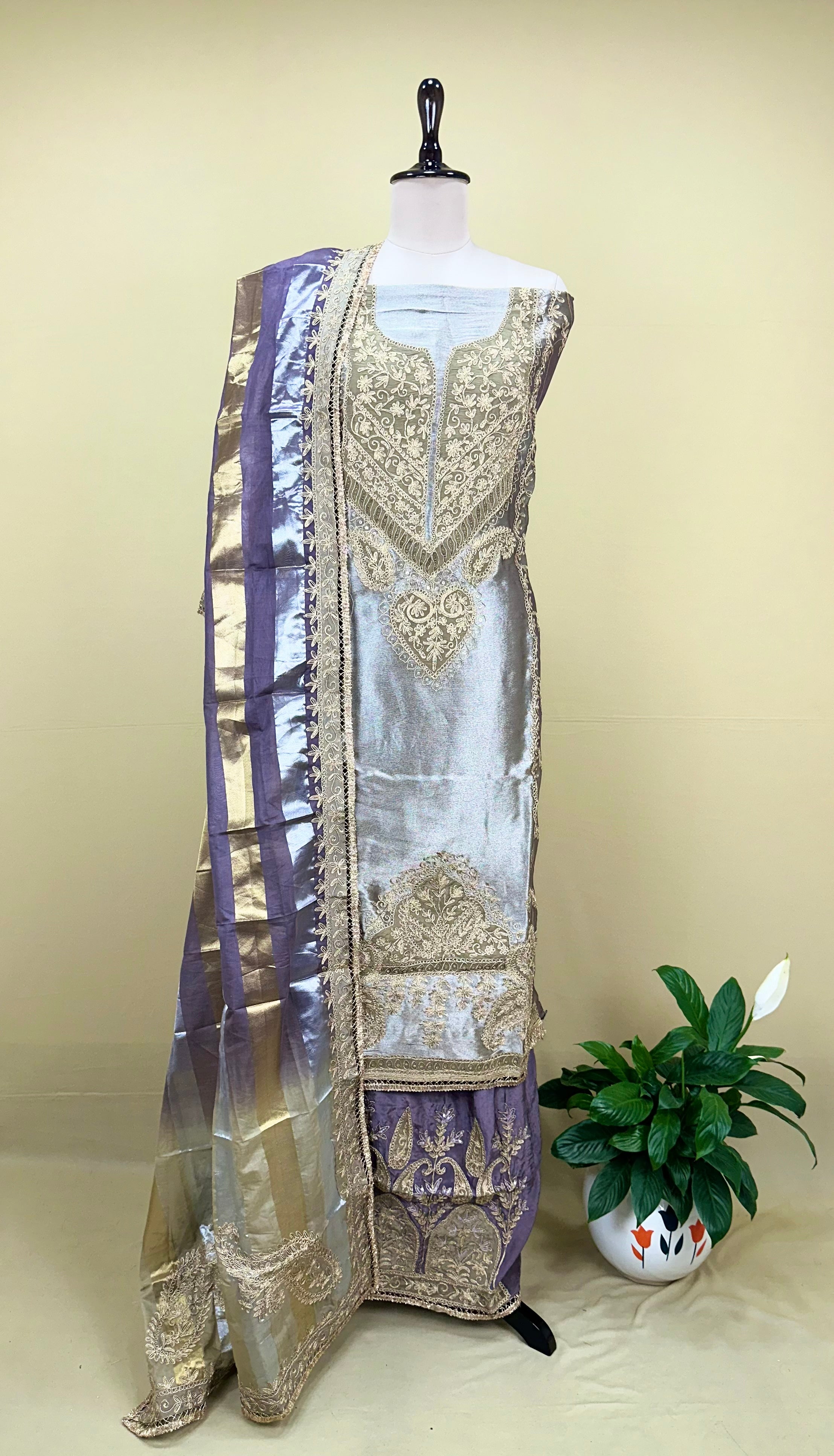 Lavender with Thread Work Unstitched Suit - Kalamusk