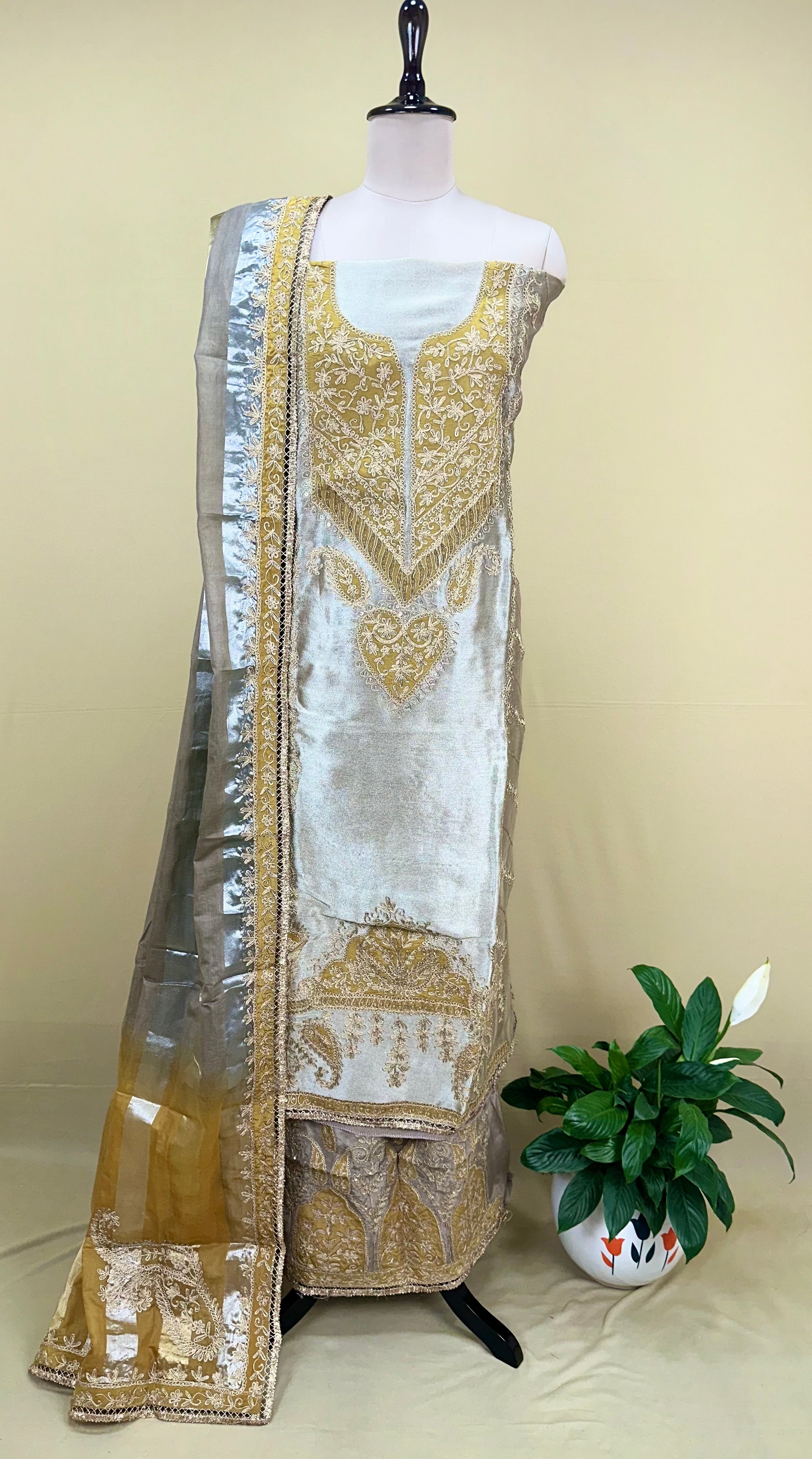 Silver Grey with Thread Work Unstitched Suit