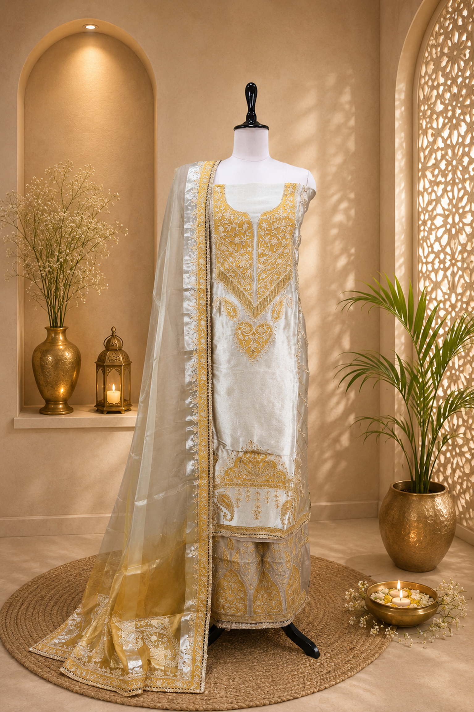 Silver Grey with Thread Work Unstitched Suit