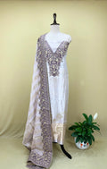 Silver Tissue Zardozi Bead Golden Thread Work with Banarsi Border Unstitched Suit