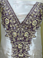Silver Tissue Zardozi Bead Golden Thread Work with Banarsi Border Unstitched Suit