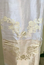 Silver Tissue Zardozi Bead Golden Thread Work with Banarsi Border Unstitched Suit