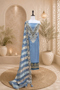 Grey Burberry Silk Zardozi Bead Golden Thread Work with Banarsi Border Unstitched Suit
