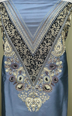 Grey Burberry Silk Zardozi Bead Golden Thread Work with Banarsi Border Unstitched Suit