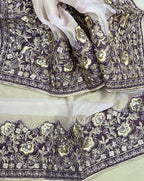 Grey Burberry Silk Zardozi Bead Golden Thread Work with Banarsi Border Unstitched Suit
