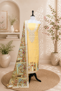 Yellow Organza Multi Colour Thread Embroidery and Heavy Silver Zari Work Unstitched Suit
