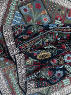 Black Organza Multi Colour Thread Embroidery and Heavy Silver Zari Work Unstitched Suit - Kalamusk