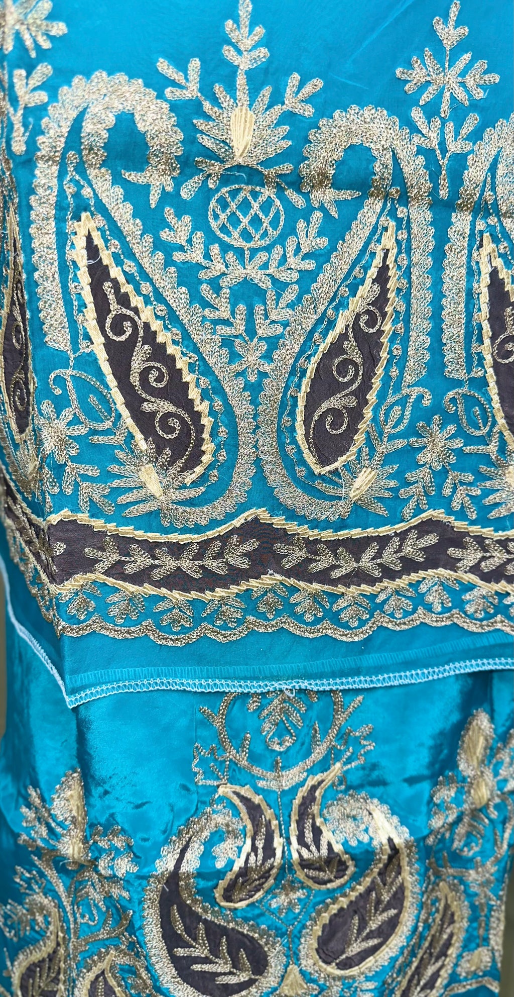 Sky Blue Pure Organza Featuring Heavy Gold Zari Embroidery Unstitched Suit