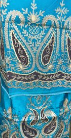 Sky Blue Pure Organza Featuring Heavy Gold Zari Embroidery Unstitched Suit