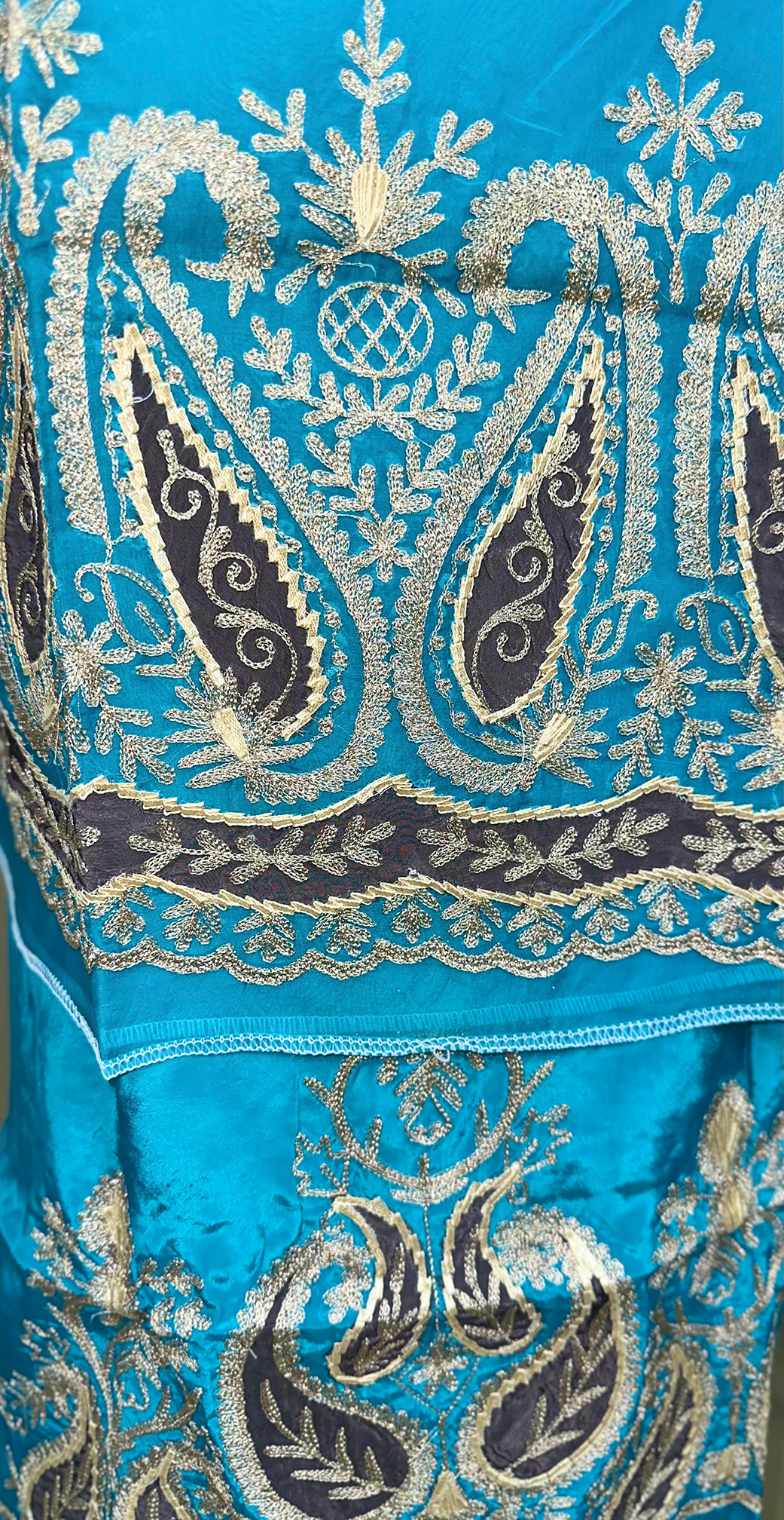 Sky Blue Pure Organza Featuring Heavy Gold Zari Embroidery Unstitched Suit