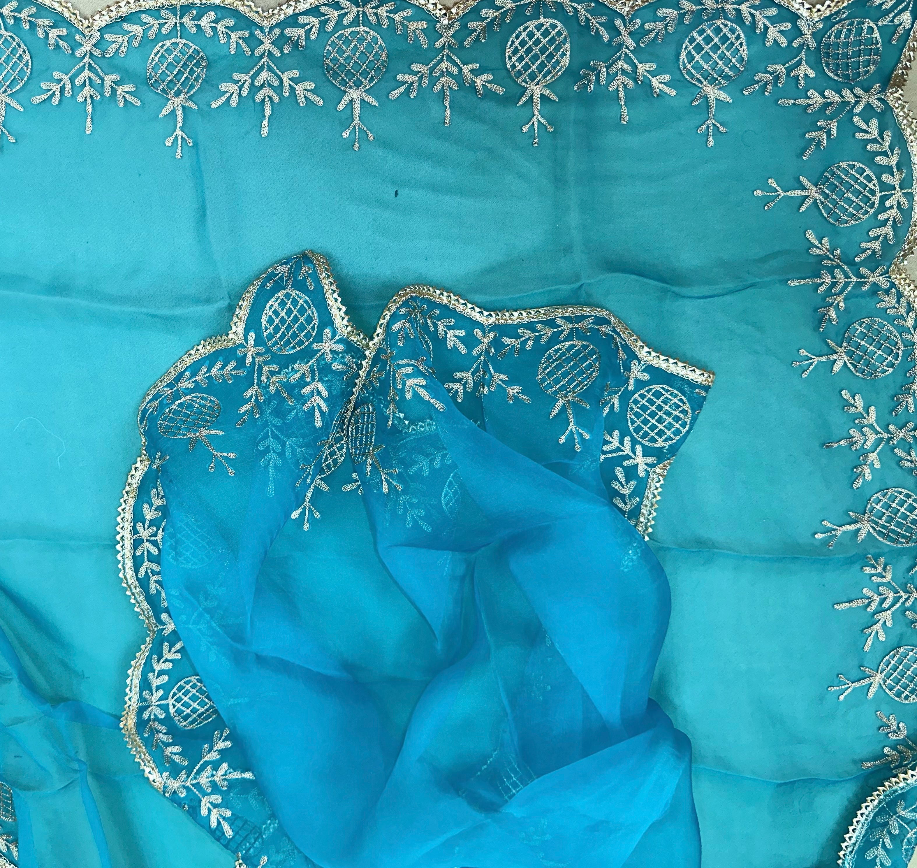 Sky Blue Pure Organza Featuring Heavy Gold Zari Embroidery Unstitched Suit