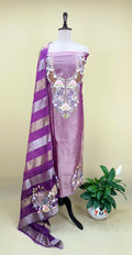 Purple Crush Tissue 3D Floral Embroidery Work Unstitched Suit - Kalamusk