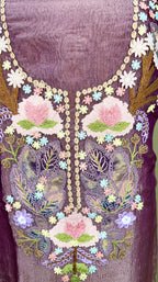 Purple Crush Tissue 3D Floral Embroidery Work Unstitched Suit - Kalamusk