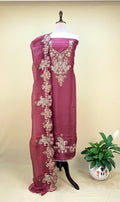Wine Pure Organza with Featuring Intricate Traditional Embroidery Unstitched Suit