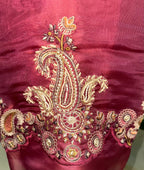 Wine Pure Organza with Featuring Intricate Traditional Embroidery Unstitched Suit