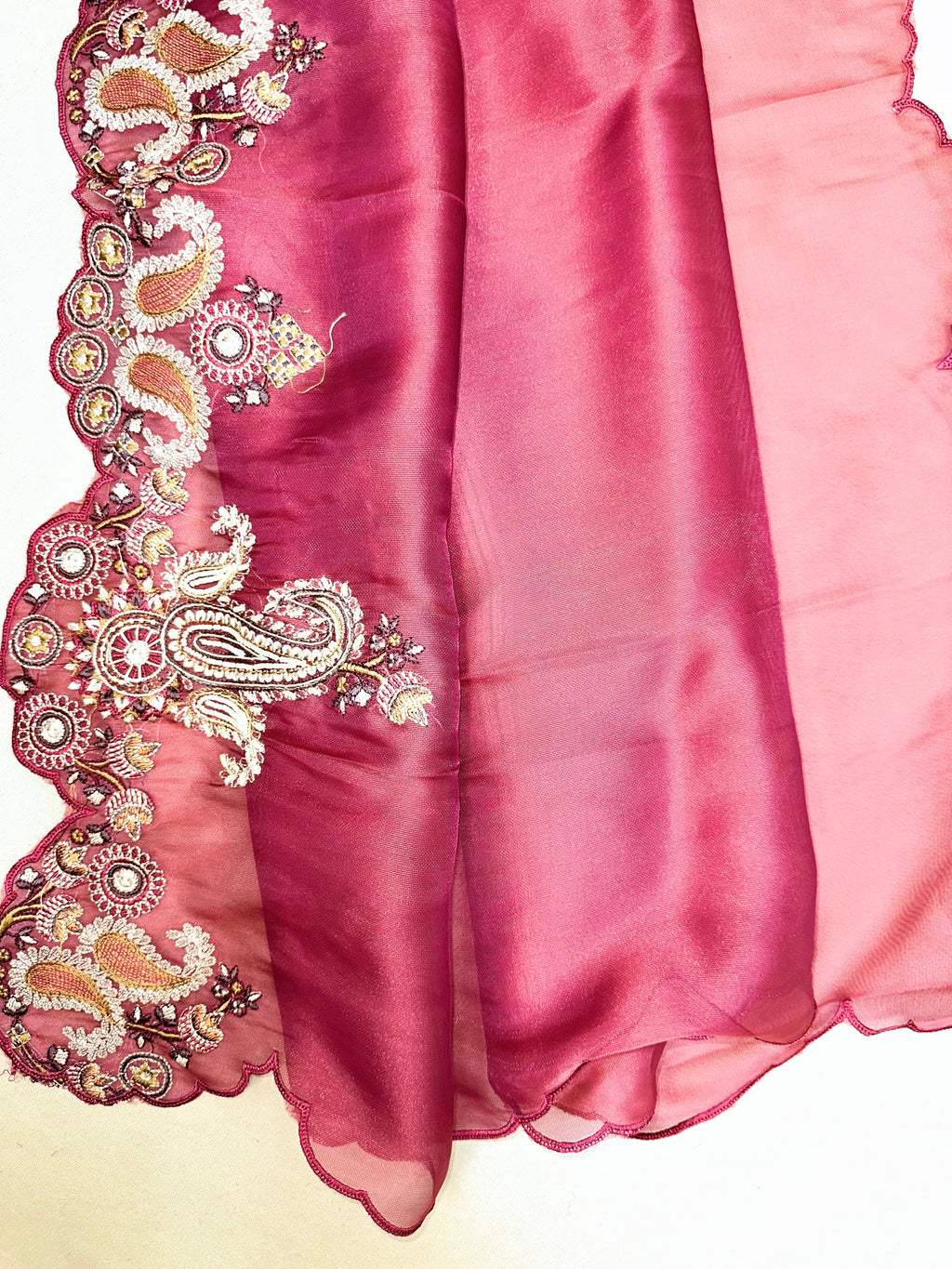 Wine Pure Organza with Featuring Intricate Traditional Embroidery Unstitched Suit