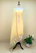 Yellow with Applique Embroidery and Golden Thread Work Unstitched Suit