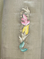 Silver Grey with Applique Embroidery and Golden Thread Work Unstitched Suit