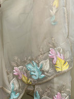 Silver Grey with Applique Embroidery and Golden Thread Work Unstitched Suit