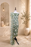 Green Pure Tissue Featuring Floral Embroidery and Shimmering Sequined Applique
