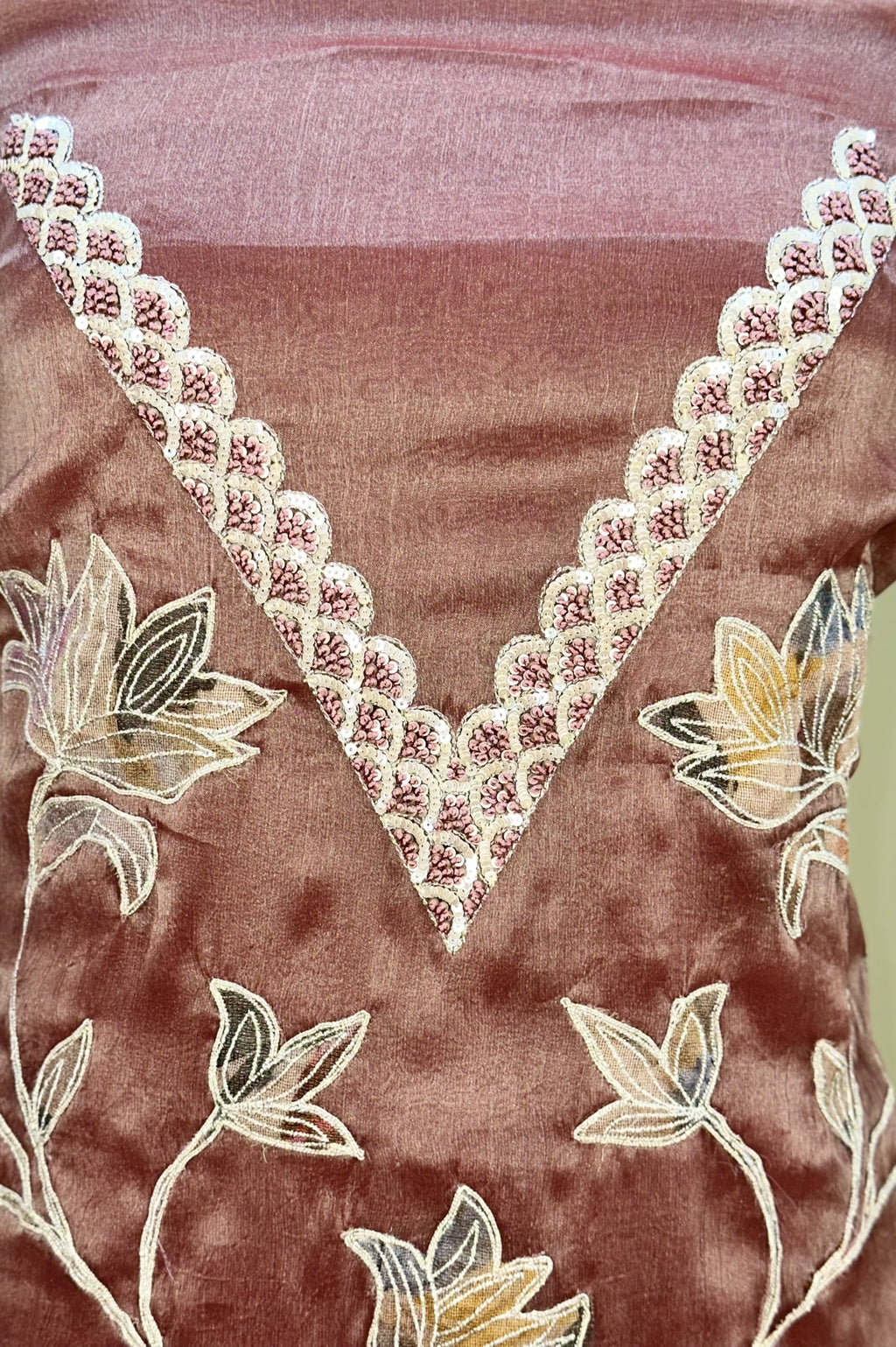 Onion Pure Tissue Featuring Floral Embroidery and Shimmering Sequined Applique