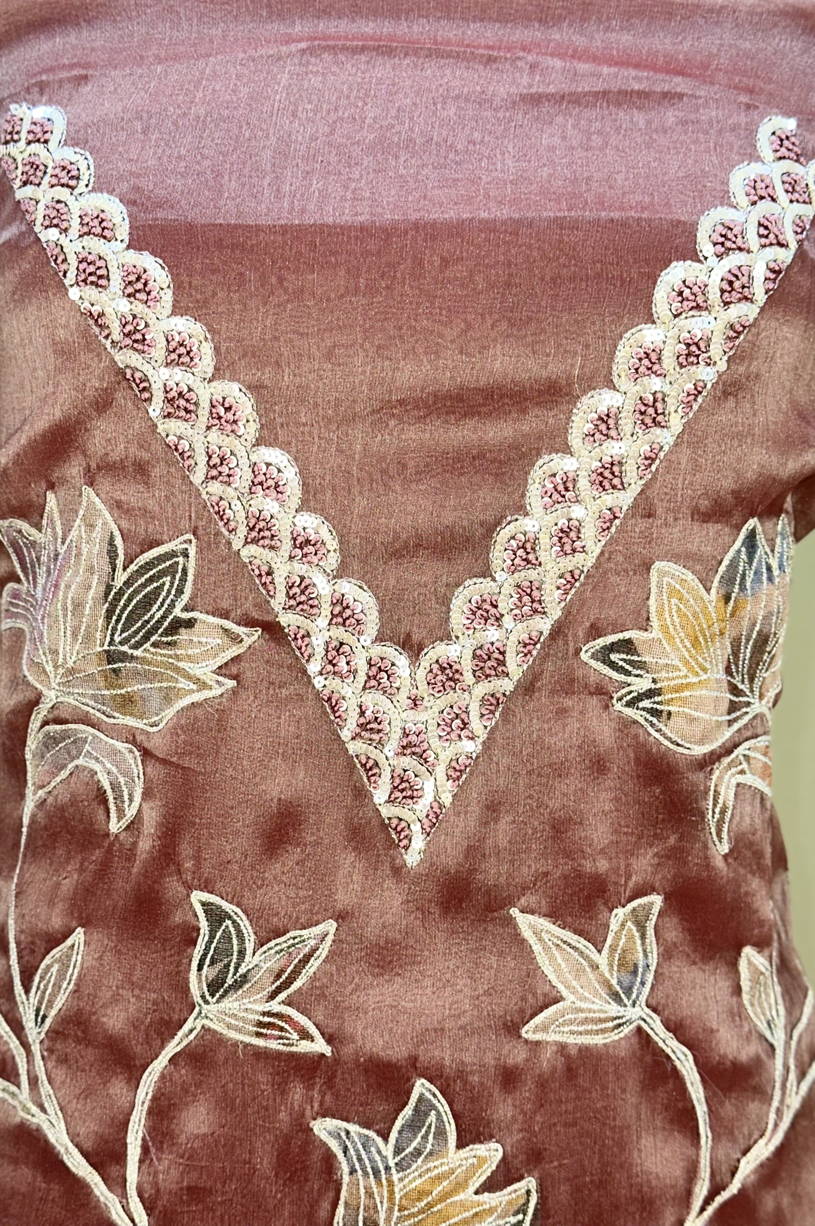 Onion Pure Tissue Featuring Floral Embroidery and Shimmering Sequined Applique