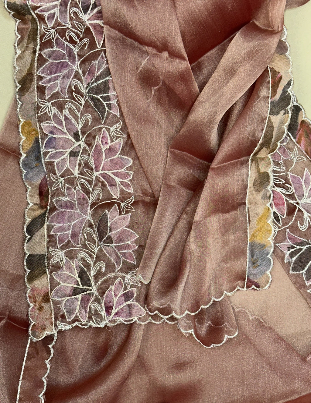 Onion Pure Tissue Featuring Floral Embroidery and Shimmering Sequined Applique