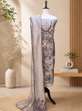 Grey Organza Floral Parsi Embroidered Sequins Work Unstitched Suit