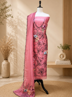 Pink Organza Floral Parsi Embroidered Sequins Work Unstitched Suit