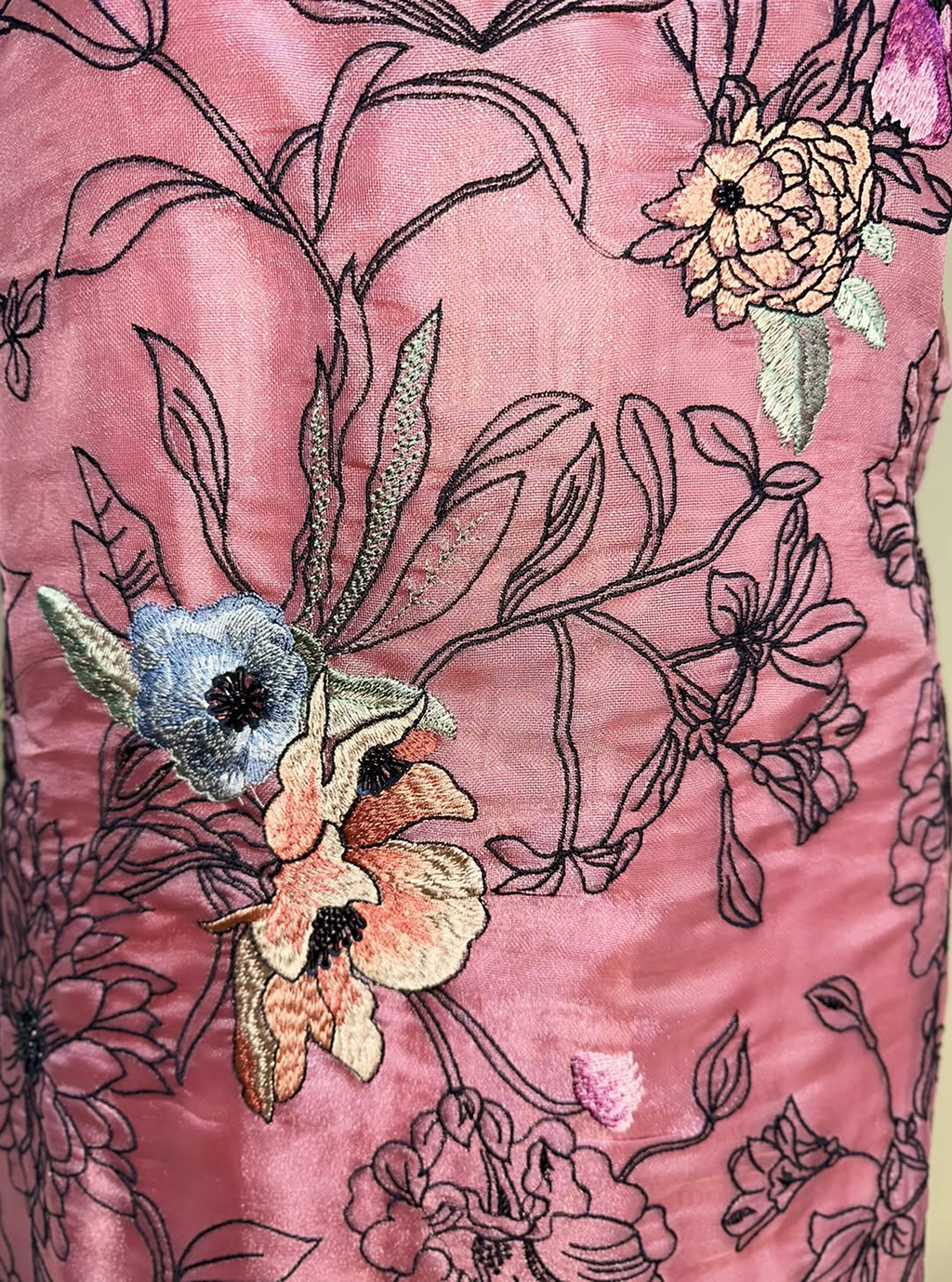 Pink Organza Floral Parsi Embroidered Sequins Work Unstitched Suit