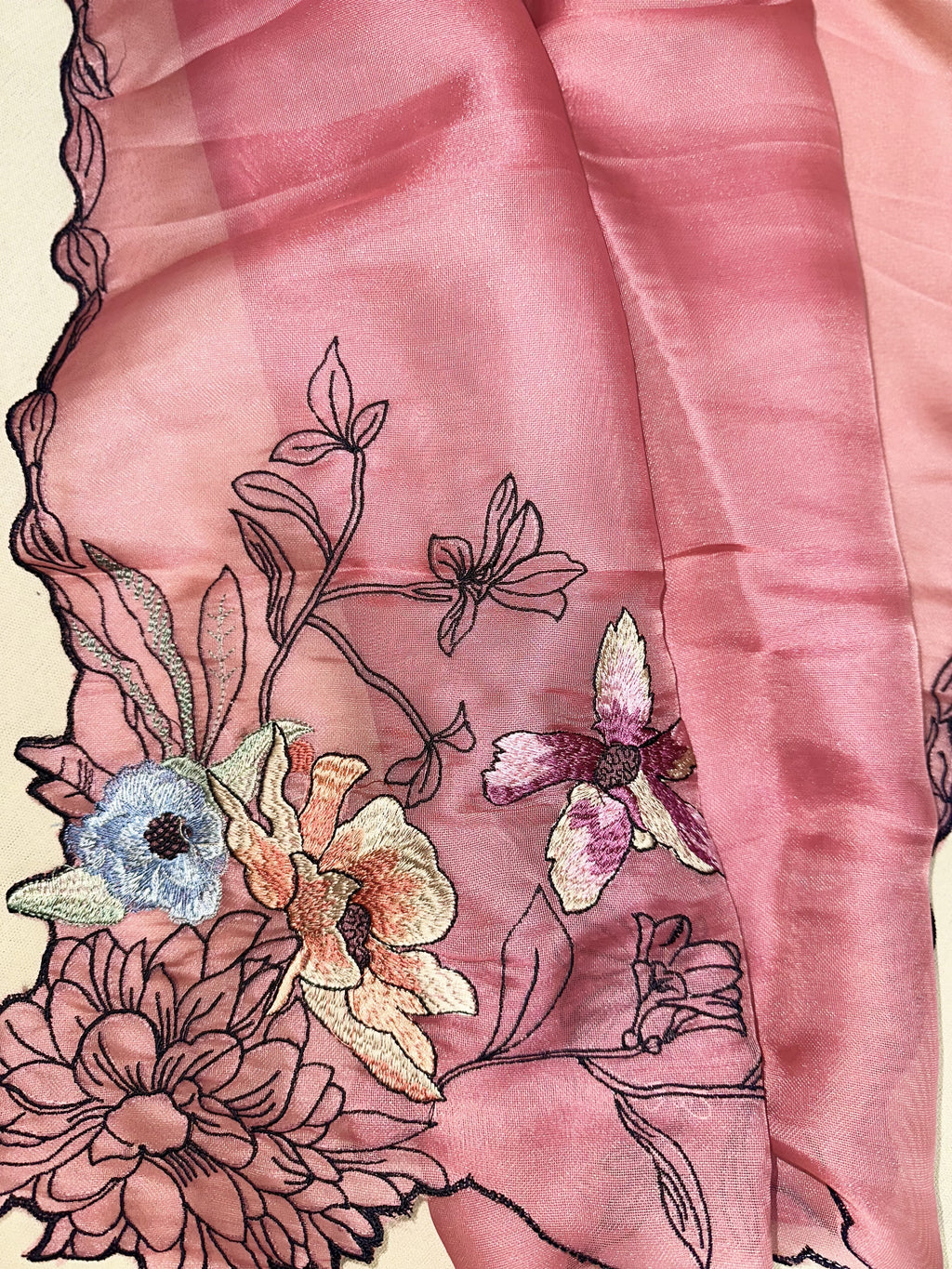 Pink Organza Floral Parsi Embroidered Sequins Work Unstitched Suit