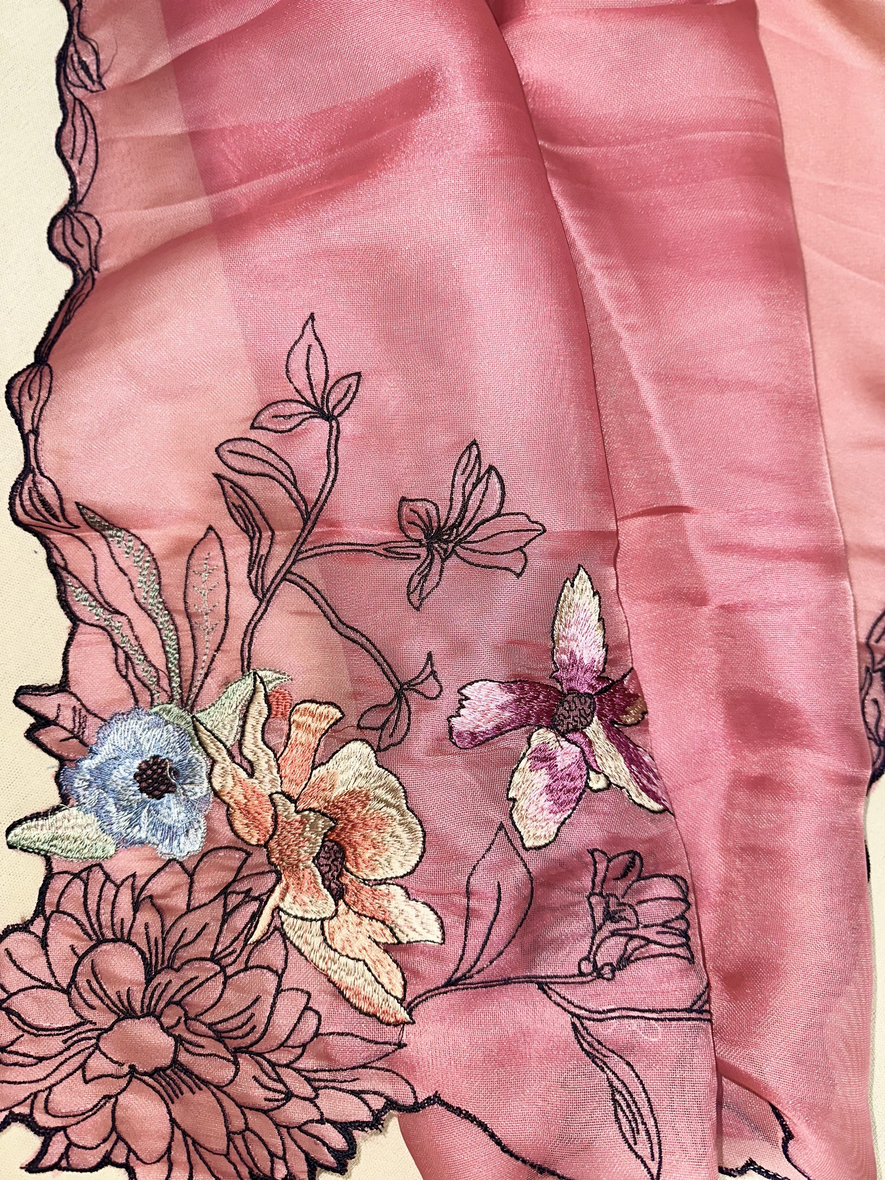 Pink Organza Floral Parsi Embroidered Sequins Work Unstitched Suit