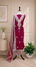 Deep pink Pure Organza Featuring Heavy Front and Back Gold Zari Embroidery Unstitched Suit