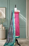 Pink Printed Madhubani Print with Zari Border handloom Maheshwari Silk Unstitched Suit