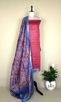 Red Printed Kalamkari Print with Zari Border handloom Maheshwari Silk Unstitched Suit - Kalamusk