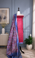 Red Printed Kalamkari Print with Zari Border handloom Maheshwari Silk Unstitched Suit